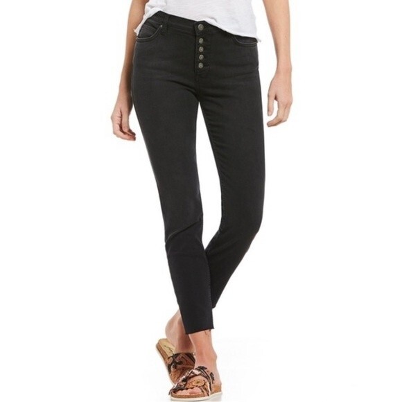 Free People Reagan button fly raw hem cropped skinny mid rise jeans size 28 - Picture 1 of 8